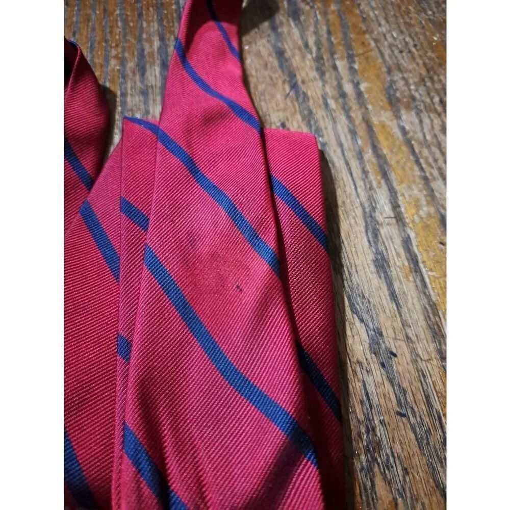 H Stockton Atlanta Robert Talbott Red Blue Stripe Hand Sewn Finest Silk Neck Tie - Picture 4 of 4
